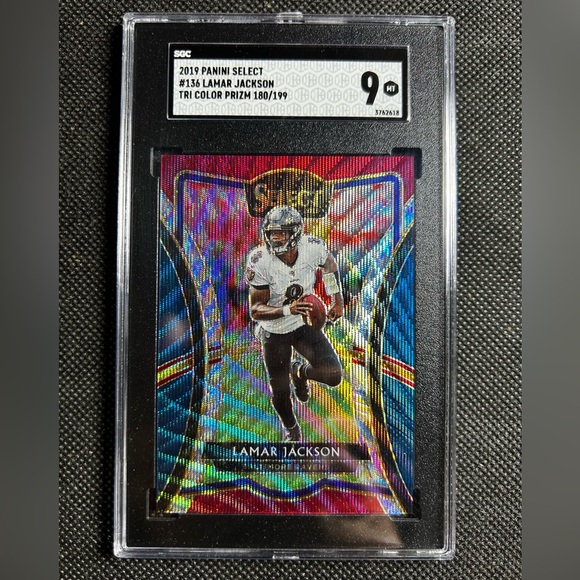 LAMAR JACKSON 2019 PANINI SELECT PREMIER LEVEL TRI COLOR...
